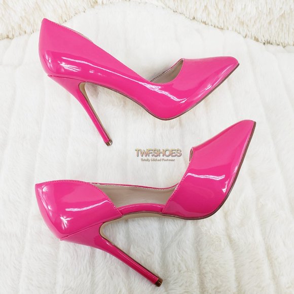 Hot Pink open side pointy toe 5" heel  pumps Shoes - Picture 2 of 15